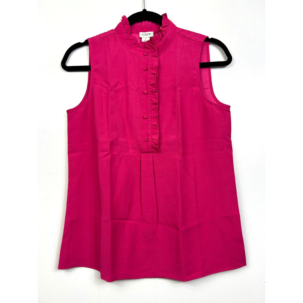 J.CREW Top Womens 0‎ Pink Sleeveless Ruffle Neck Button Front Blouse NWOT